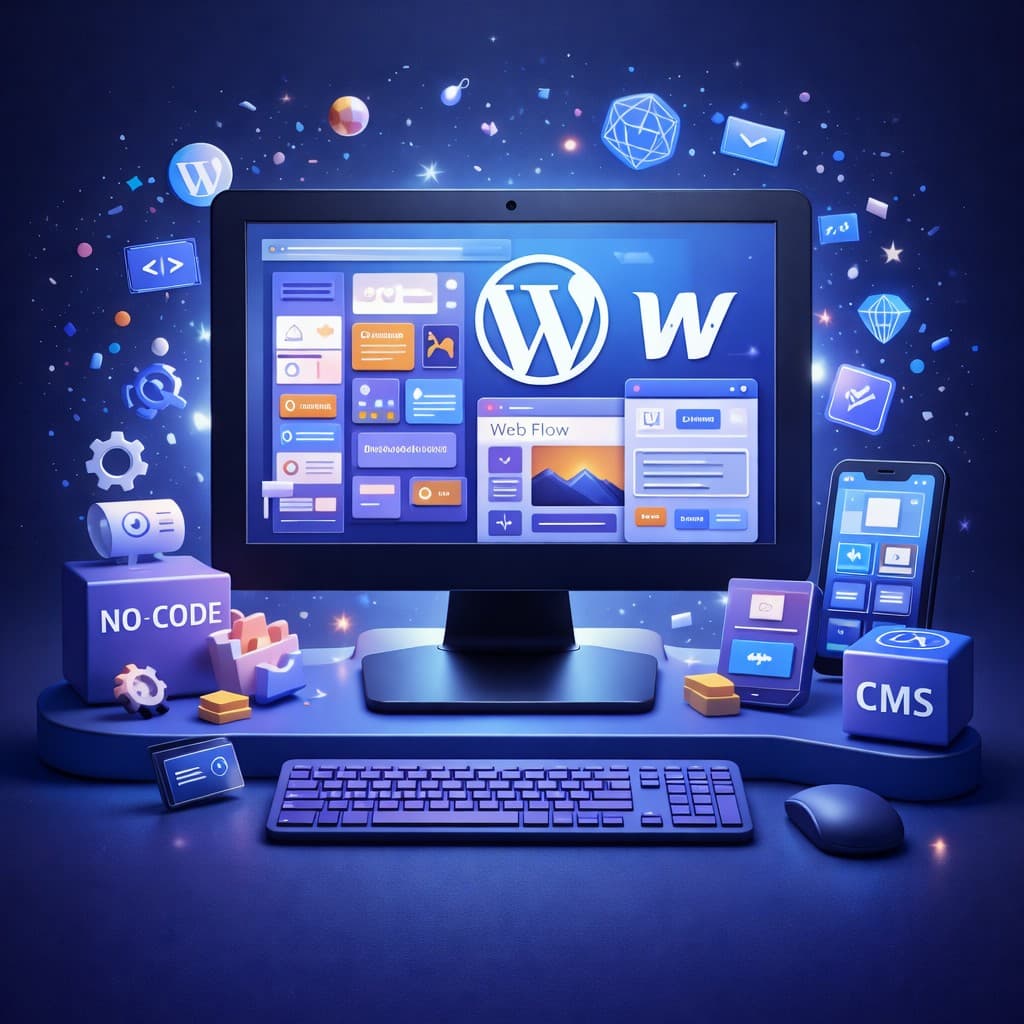 CMS and no-code development using WordPress Webflow and custom content systems