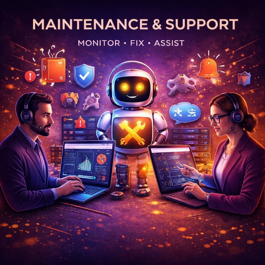 Maintenance and support services for bug fixing monitoring and technical assistance